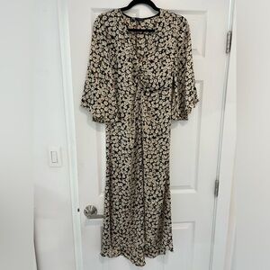 Zara black and beige floral satin dress